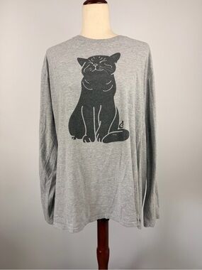Gray Cat Graphic Long-Sleeve Tee - Unbranded Size 1X